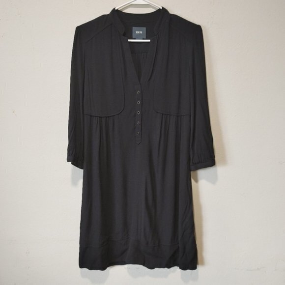 ANTHROPOLOGIE MAEVE TARYN CREPE SHIFT DRESS BLACK SLEEVES 3/4 SLEEVE WOM… - Picture 3 of 8